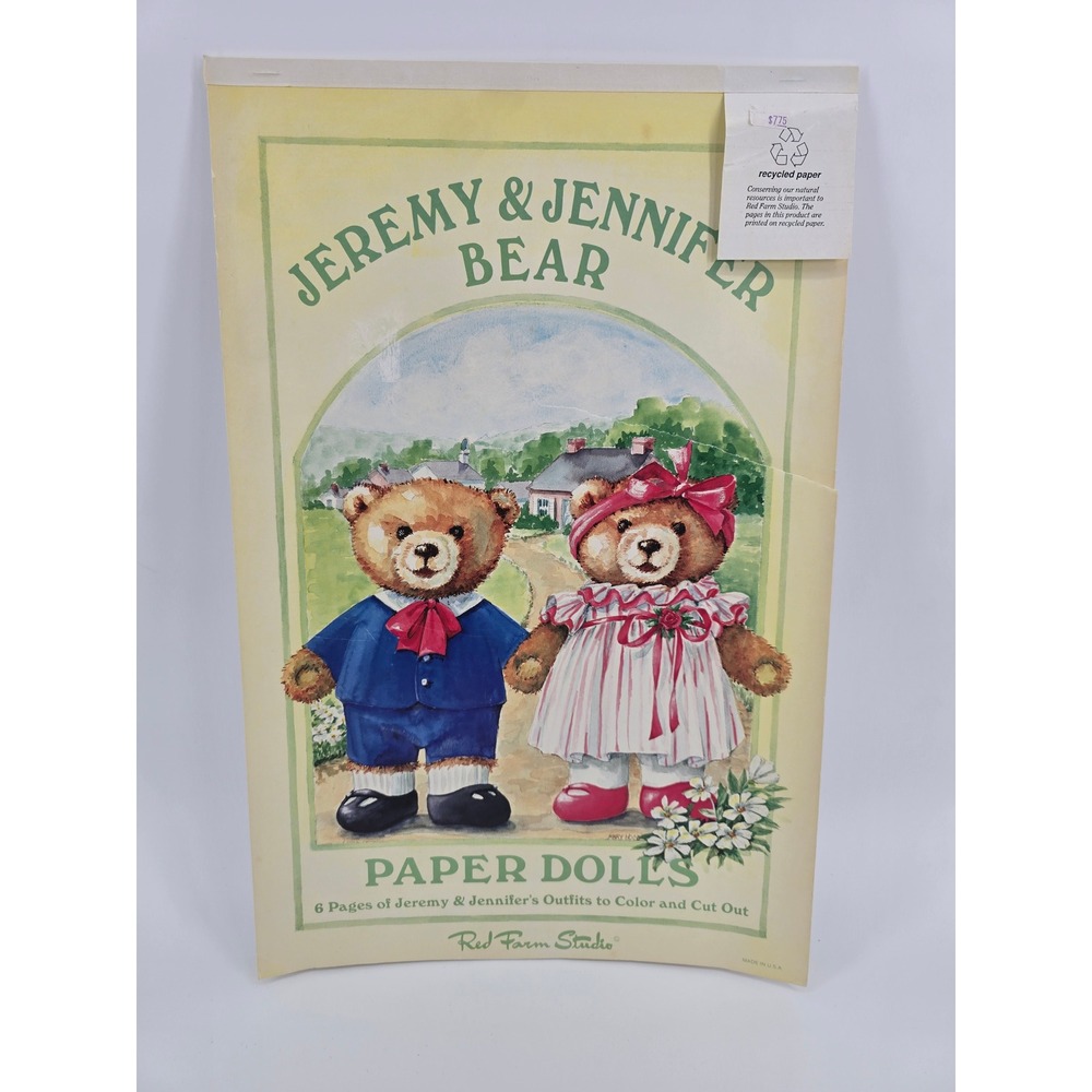 Vintage Red Farm Studio Jeremy & Jennifer Bear Paper Dolls Color Cut Out Set